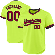 Load image into Gallery viewer, Custom Neon Green Maroon-Black Authentic Throwback Baseball Jersey
