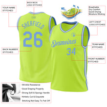 Load image into Gallery viewer, Custom Neon Green Light Blue-White Authentic Throwback Basketball Jersey
