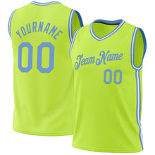 Load image into Gallery viewer, Custom Neon Green Light Blue-White Authentic Throwback Basketball Jersey
