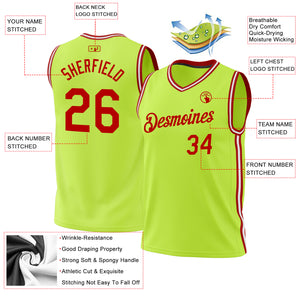 Custom Neon Green Red-White Authentic Throwback Basketball Jersey