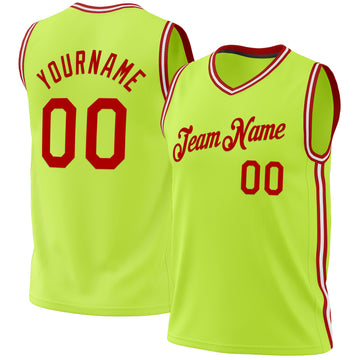 Custom Neon Green Red-White Authentic Throwback Basketball Jersey
