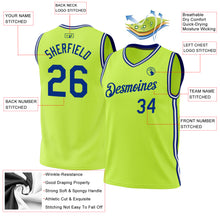 Load image into Gallery viewer, Custom Neon Green Royal-White Authentic Throwback Basketball Jersey
