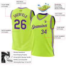 Load image into Gallery viewer, Custom Neon Green Purple-White Authentic Throwback Basketball Jersey
