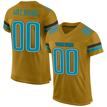 Custom Old Gold Teal-Black Mesh Authentic Football Jersey