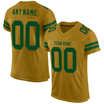 Custom Old Gold Green Mesh Authentic Football Jersey