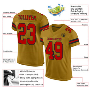 Custom Old Gold Red-Black Mesh Authentic Football Jersey