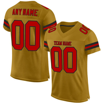 Custom Old Gold Red-Black Mesh Authentic Football Jersey