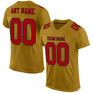 Custom Old Gold Red-Black Mesh Authentic Football Jersey