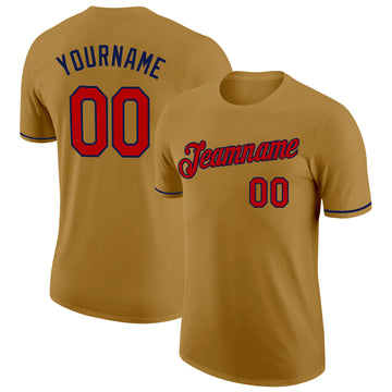 Custom Old Gold Red-Navy Performance T-Shirt