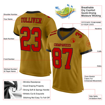 Custom Old Gold Red-Black Mesh Authentic Football Jersey