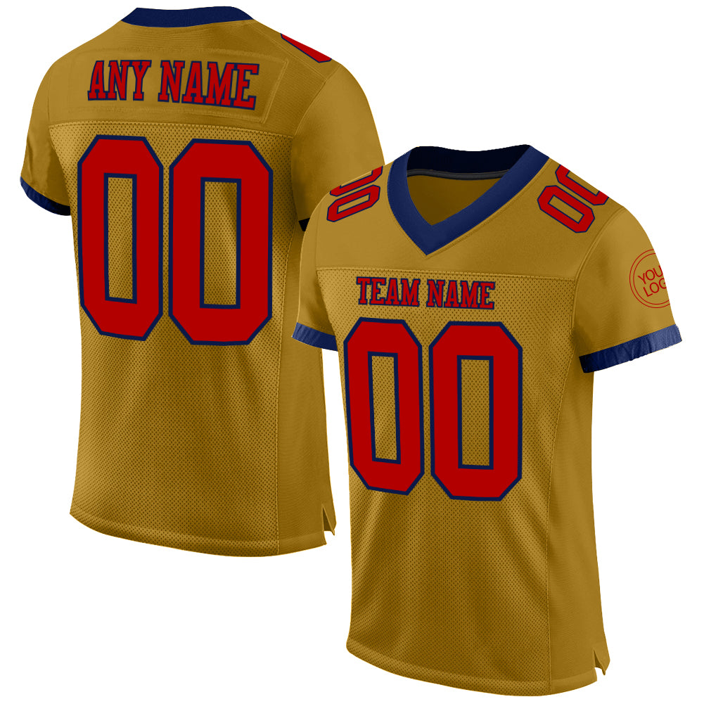 Custom Old Gold Red-Navy Mesh Authentic Football Jersey