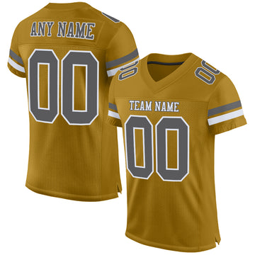 Custom Old Gold Steel Gray-White Mesh Authentic Football Jersey