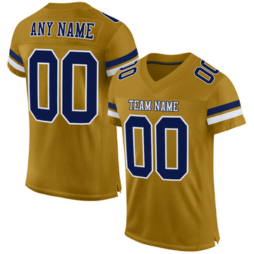 Custom Old Gold Navy-White Mesh Authentic Football Jersey