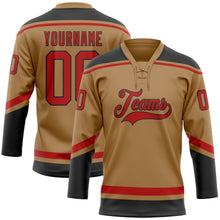Load image into Gallery viewer, Custom Old Gold Red-Black Hockey Lace Neck Jersey
