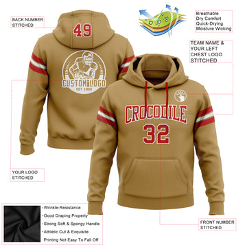Custom Stitched Old Gold Red-White Football Pullover Sweatshirt Hoodie