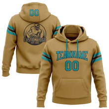 Load image into Gallery viewer, Custom Stitched Old Gold Teal-Black Football Pullover Sweatshirt Hoodie
