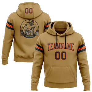 Custom Stitched Old Gold Black-Orange Football Pullover Sweatshirt Hoodie