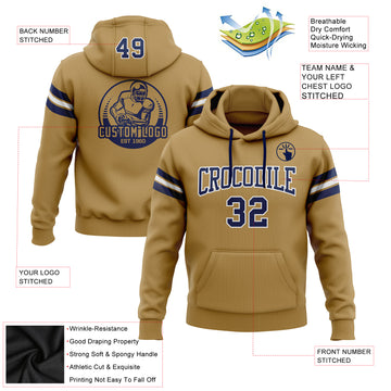 Custom Stitched Old Gold Navy-White Football Pullover Sweatshirt Hoodie