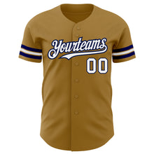 Load image into Gallery viewer, Custom Old Gold White-Navy Authentic Baseball Jersey

