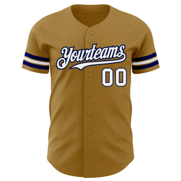 Custom Old Gold White-Navy Authentic Baseball Jersey
