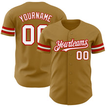 Load image into Gallery viewer, Custom Old Gold White-Red Authentic Baseball Jersey
