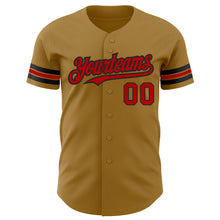 Load image into Gallery viewer, Custom Old Gold Red-Black Authentic Baseball Jersey
