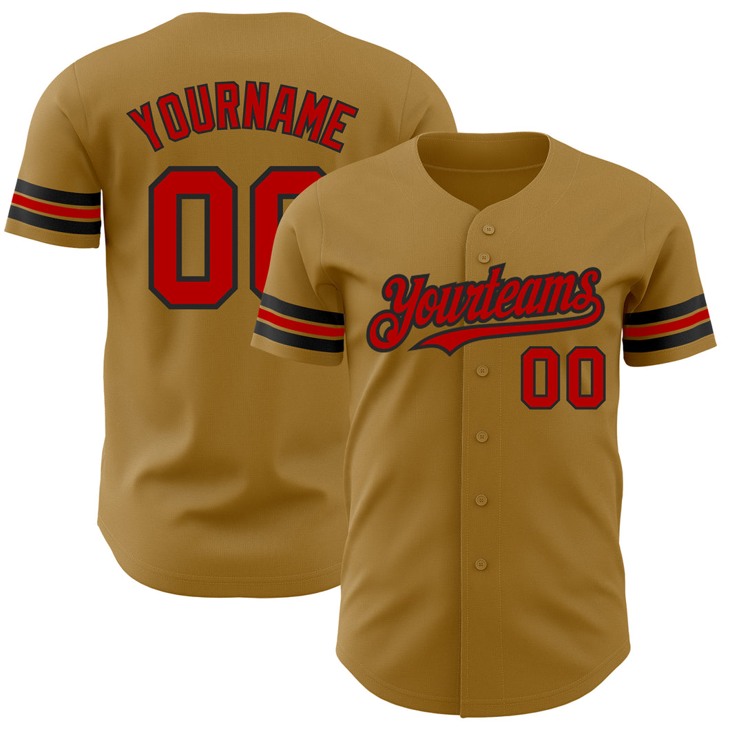 Custom Old Gold Red-Black Authentic Baseball Jersey