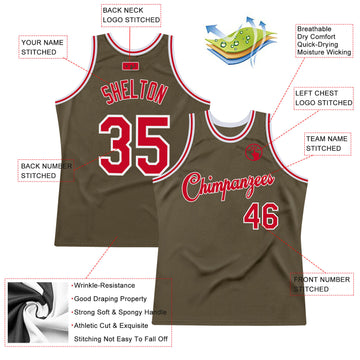 Custom Olive Red-White Authentic Throwback Salute To Service Basketball Jersey