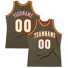 Load image into Gallery viewer, Custom Olive White-Red Authentic Throwback Salute To Service Basketball Jersey
