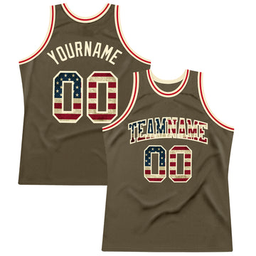 Custom Olive Vintage USA Flag-Cream Authentic Throwback Salute To Service  Basketball Jersey