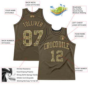 Custom Olive Camo-Old Gold Authentic Throwback Salute To Service  Basketball Jersey