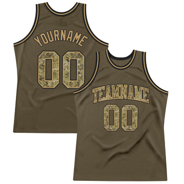 Custom Olive Camo-Old Gold Authentic Throwback Salute To Service  Basketball Jersey