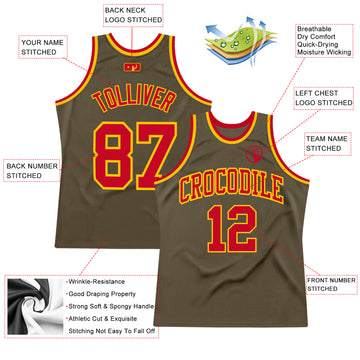 Custom Olive Red-Gold Authentic Throwback Salute To Service  Basketball Jersey