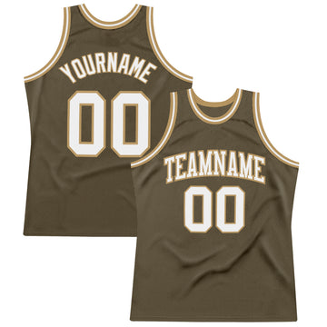 Custom Olive White-Old Gold Authentic Throwback Salute To Service  Basketball Jersey