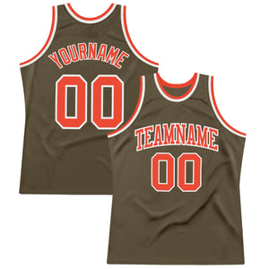 Custom Olive Orange-White Authentic Throwback Salute To Service  Basketball Jersey