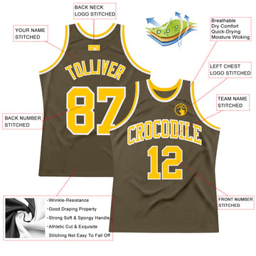 Custom Olive Gold-White Authentic Throwback Salute To Service  Basketball Jersey