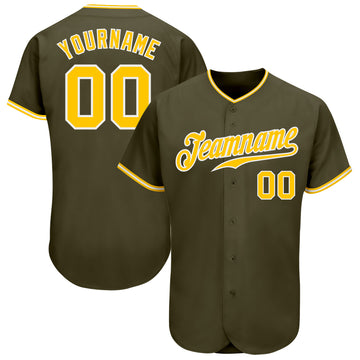 Custom Olive Gold-White Authentic Salute To Service Baseball Jersey