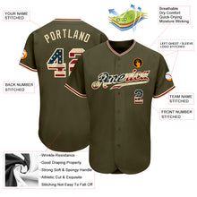 Load image into Gallery viewer, Custom Olive Vintage USA Flag-City Cream Authentic Salute To Service Baseball Jersey
