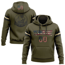 Load image into Gallery viewer, Custom Stitched Olive Vintage USA Flag Black-Cream Football Pullover Sweatshirt Salute To Service Hoodie
