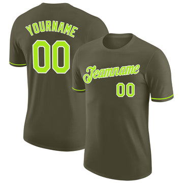 Custom Olive Neon Green-White Performance Salute To Service T-Shirt