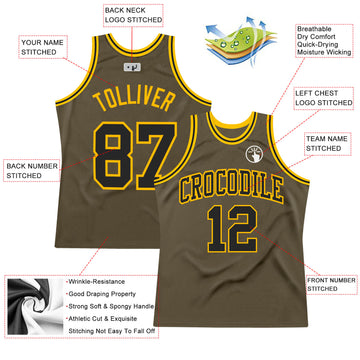 Custom Olive Black-Gold Authentic Throwback Salute To Service Basketball Jersey