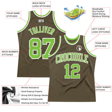 Custom Olive Neon Green-White Authentic Throwback Salute To Service Basketball Jersey
