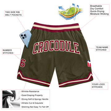 Custom Olive Maroon-Cream Authentic Throwback Salute To Service Basketball Shorts