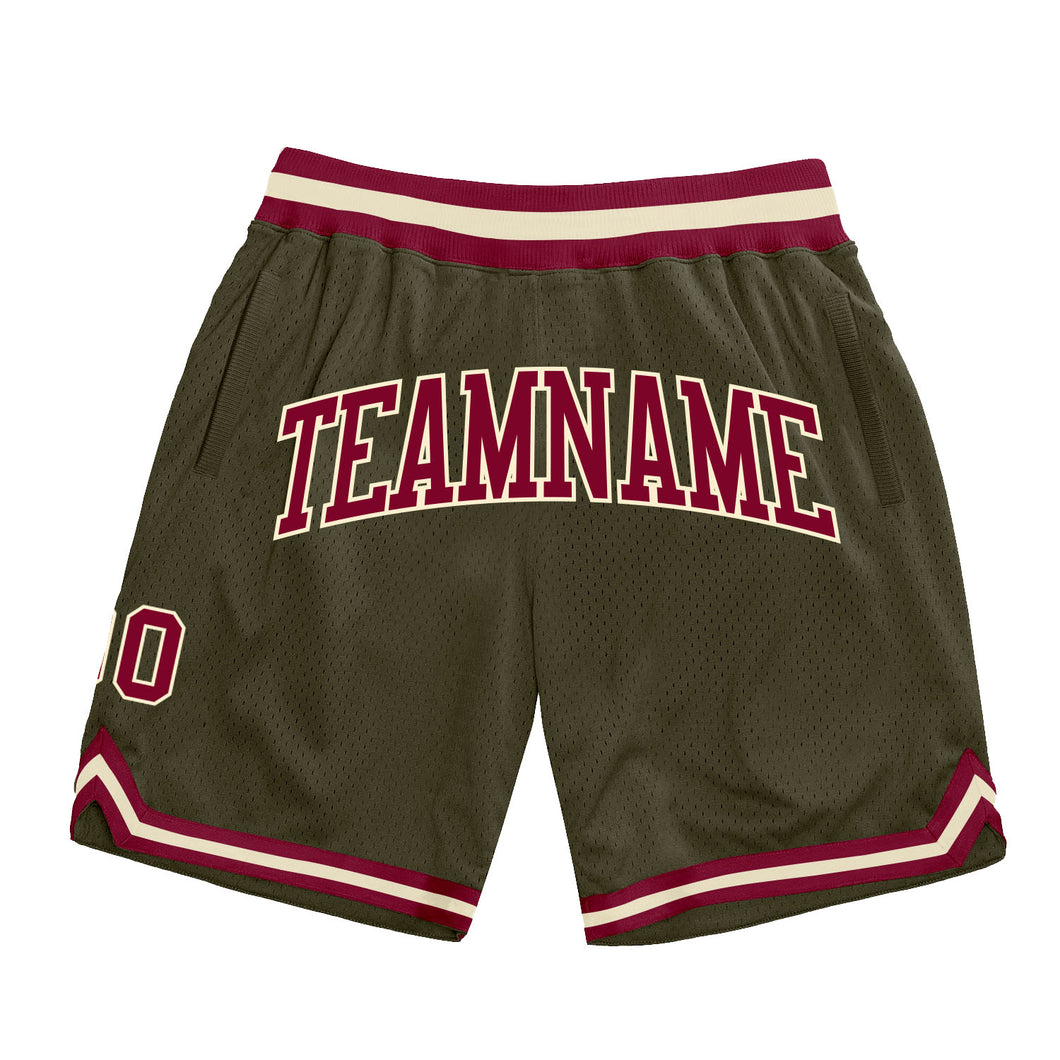 Custom Olive Maroon-Cream Authentic Throwback Salute To Service Basketball Shorts