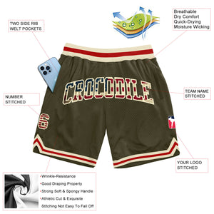 Custom Olive Vintage USA Flag Cream-Red Authentic Throwback Salute To Service Basketball Shorts