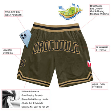 Custom Olive Black-Old Gold Authentic Throwback Salute To Service Basketball Shorts