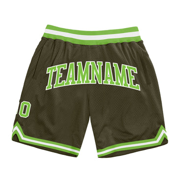 Custom Olive Neon Green-White Authentic Throwback Salute To Service Basketball Shorts
