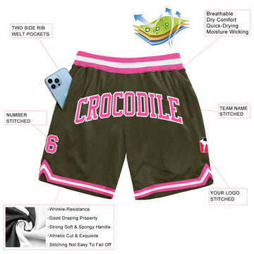 Custom Olive Pink-White Authentic Throwback Salute To Service Basketball Shorts