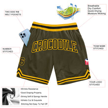 Load image into Gallery viewer, Custom Olive Black-Gold Authentic Throwback Salute To Service Basketball Shorts
