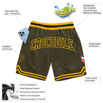 Custom Olive Black-Gold Authentic Throwback Salute To Service Basketball Shorts